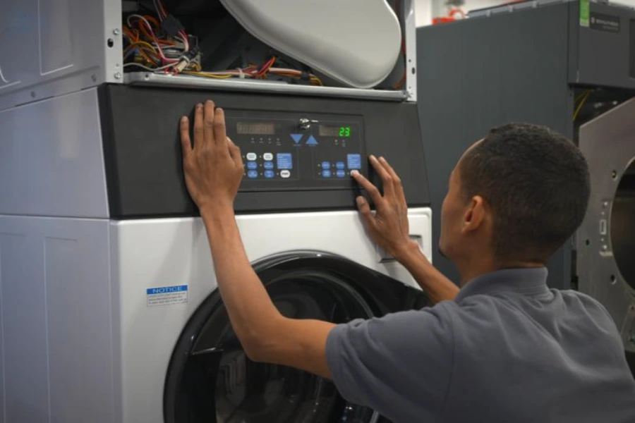 Interior view of a washing machine drum and bearings